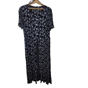 Vintage Borcellini Dress Women's 16 Blue Floral Crinkle Tie Back Midi Flowy